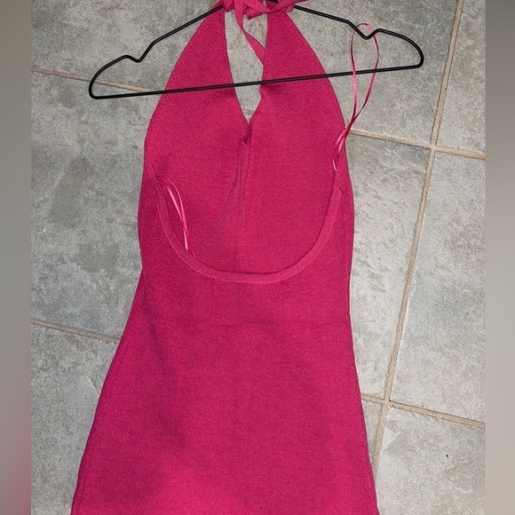 HOT Pink halter ribbed midi dress szS/M Barbie Barbiecore bodycon party vacation - Picture 3 of 14